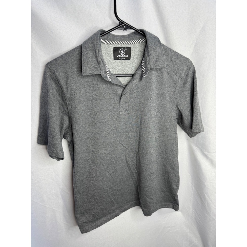 Volcom Boys Heather Gray Short Sleeve Polo Shirt Stone Logo Kids Size Large12-14